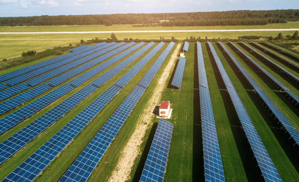 Sustainable, green energy through solar panels.