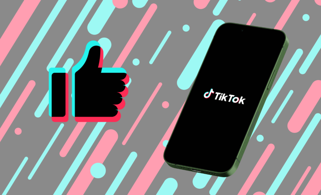 Tiktok App on a smartphone on a TikTok branded background