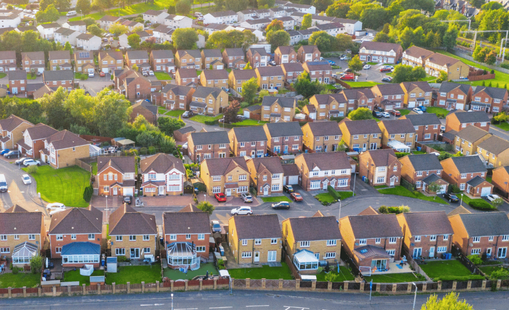 Aerial photo of a housing estate.